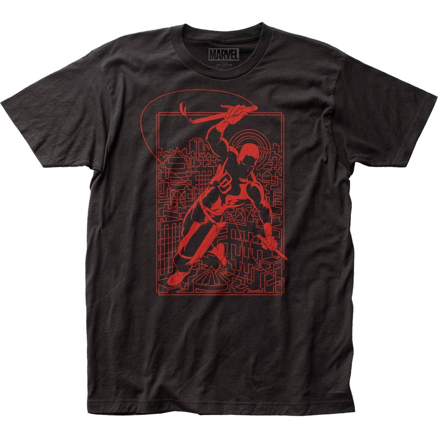 Daredevil Line Art Fitted Jersey Black T-Shirt Large