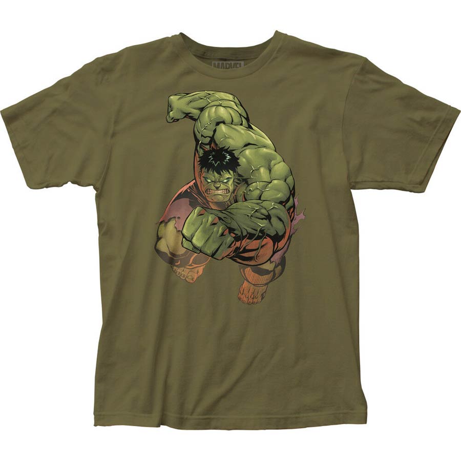Incredible Hulk Punch Fitted Jersey Military Green T-Shirt Large