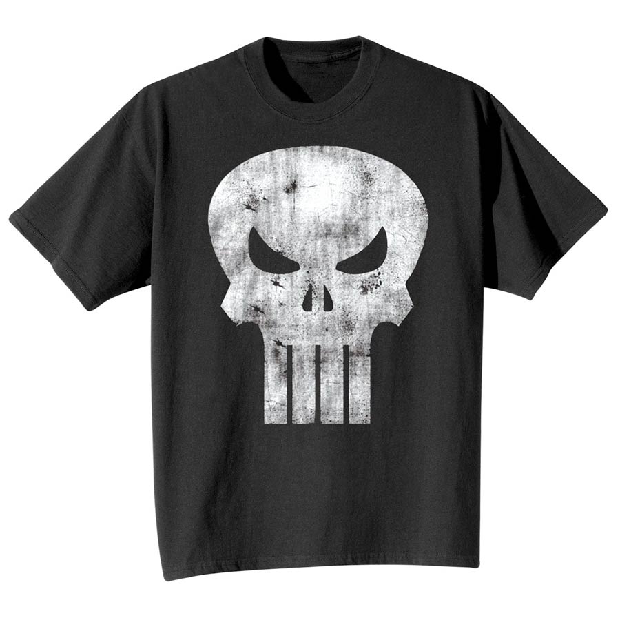 Punisher White Logo Black Mens T-Shirt Large