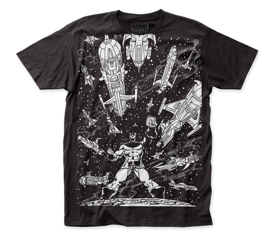 Thanos Spaceships Big Print Subway Black T-Shirt Large