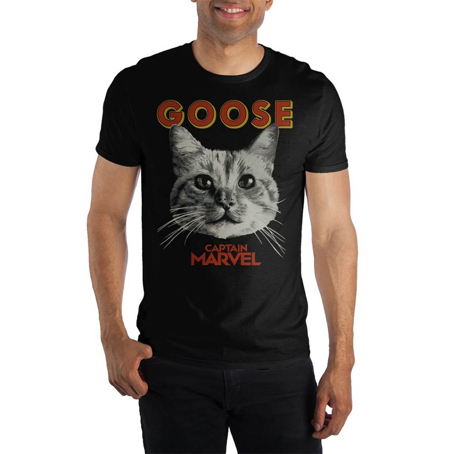 Captain Marvel Goose The Cat Black T-Shirt Large