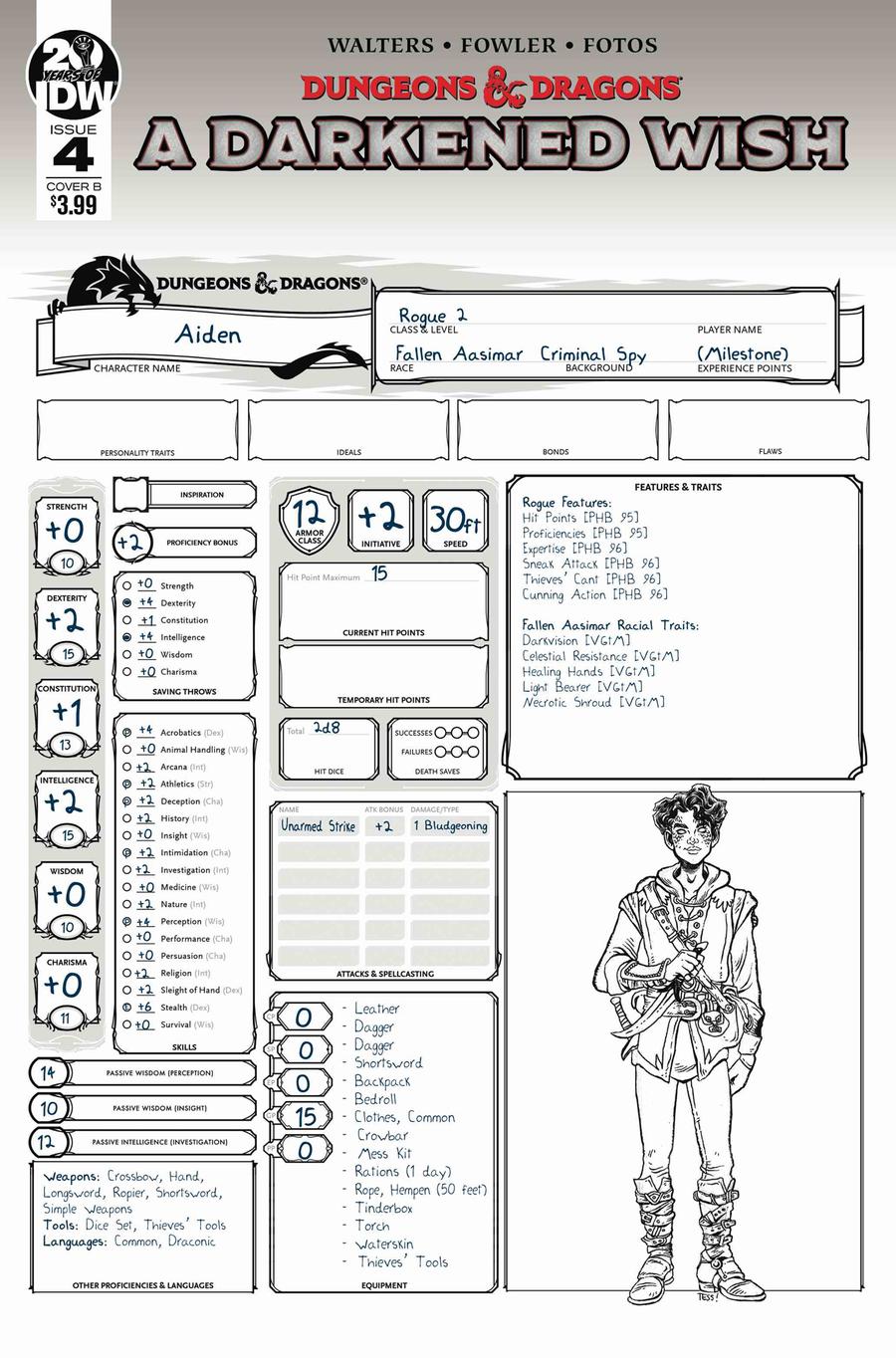 Dungeons & Dragons A Darkened Wish #4 Cover B Variant Character Sheet Cover