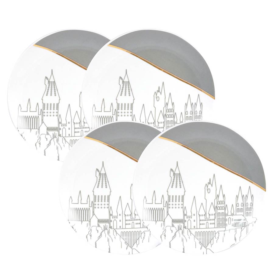 Harry Potter Hogwarts Castle Gray & Gold 4-Piece Plate Set