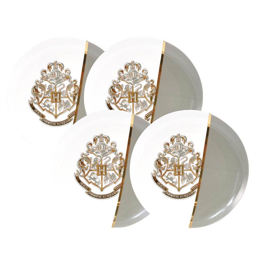 Harry Potter Hogwarts Gray & Gold 4-Piece 10-Inch Porcelain Plate Set