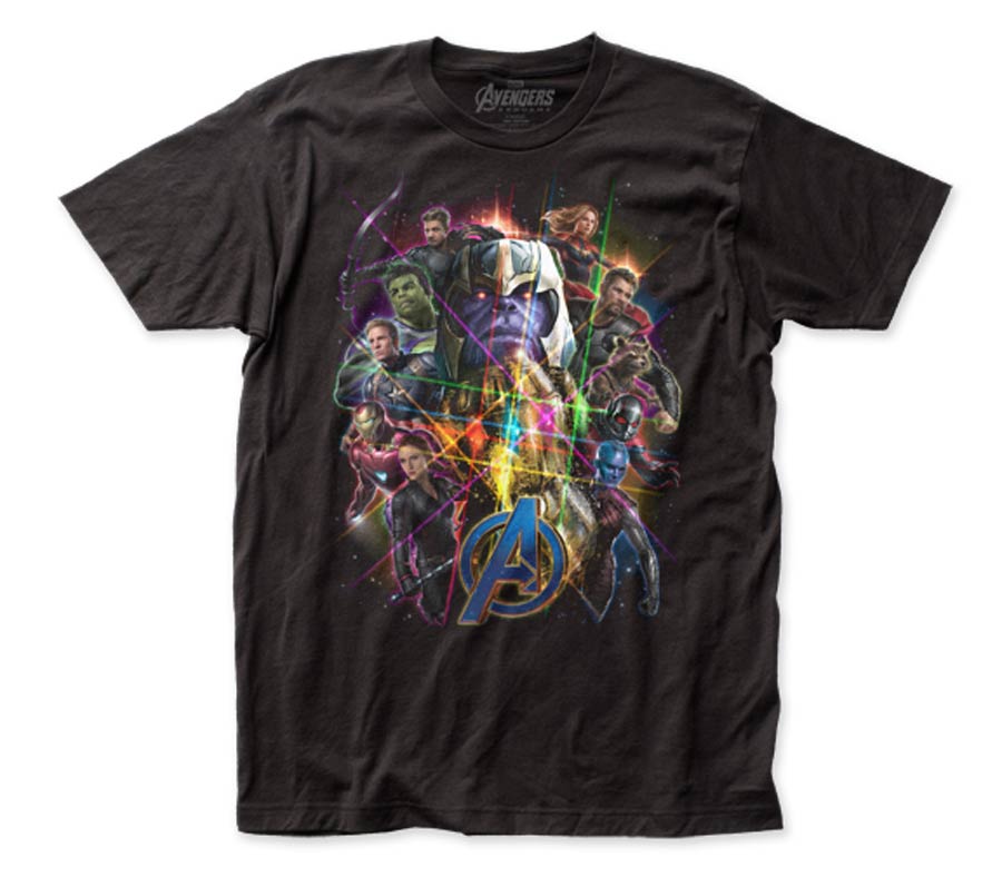 Avengers Endgame Glowing Group Shot Fitted Jersey Black T-Shirt Large