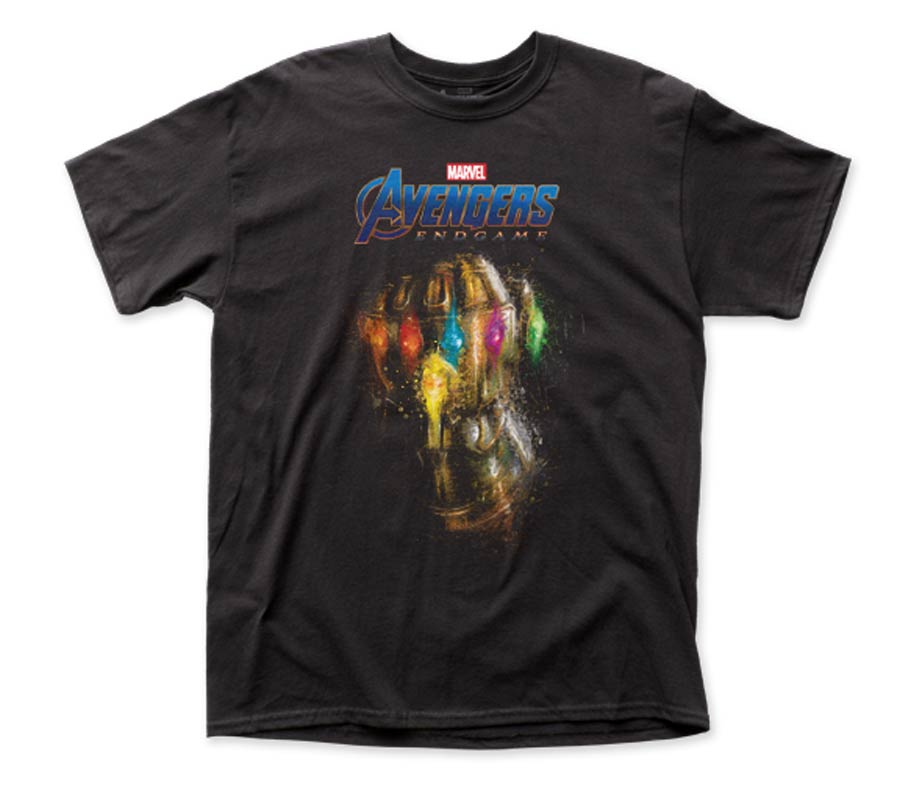 Avengers Endgame Infinity Gauntlet Splatter Black Mens T-Shirt Large
