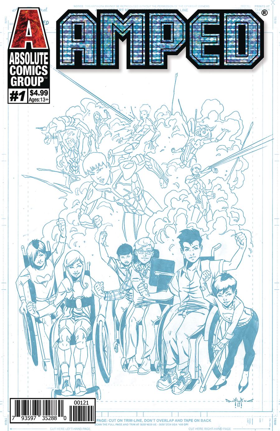 Amped #1 Cover C Variant Blue Line Holographic Logo Cover