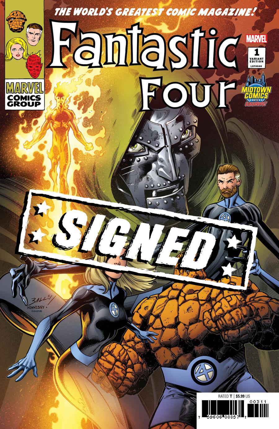 Fantastic Four Vol 6 #1  Midtown Exclusive Mark Bagley Variant Cover Signed By Dan Slott