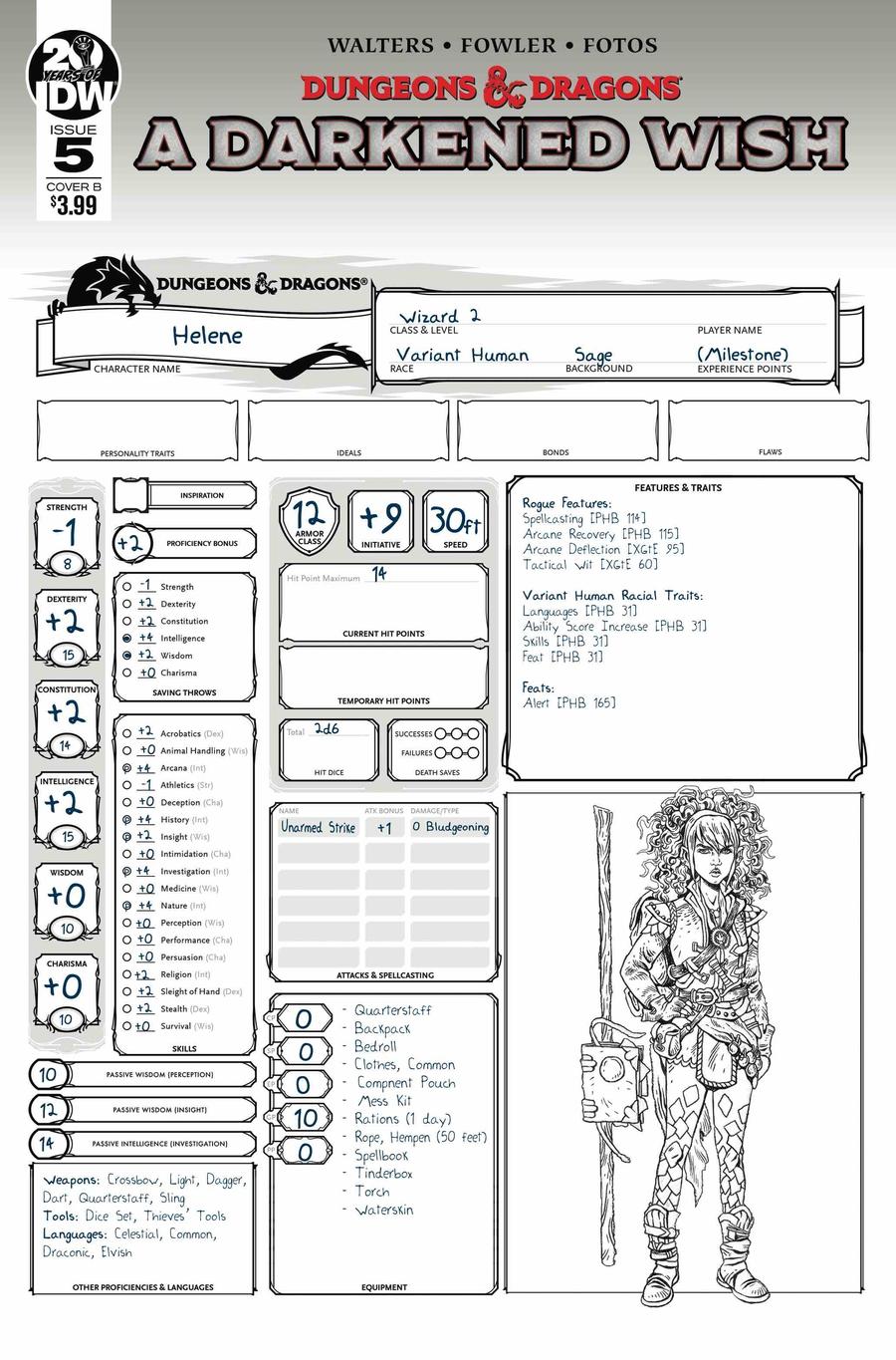 Dungeons & Dragons A Darkened Wish #5 Cover B Variant Character Sheet Cover