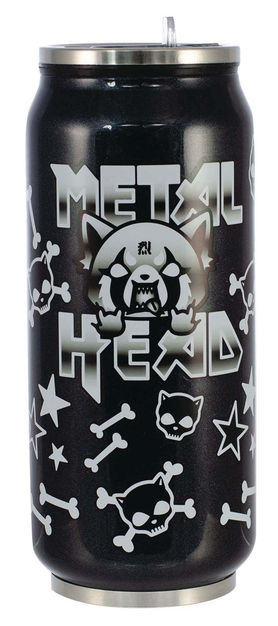 Aggretsuko Beer Can Water Bottle - Black Metal Head