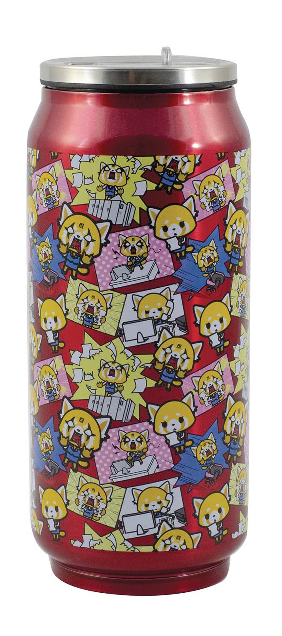 Aggretsuko Beer Can Water Bottle - Pink All-Over-Print