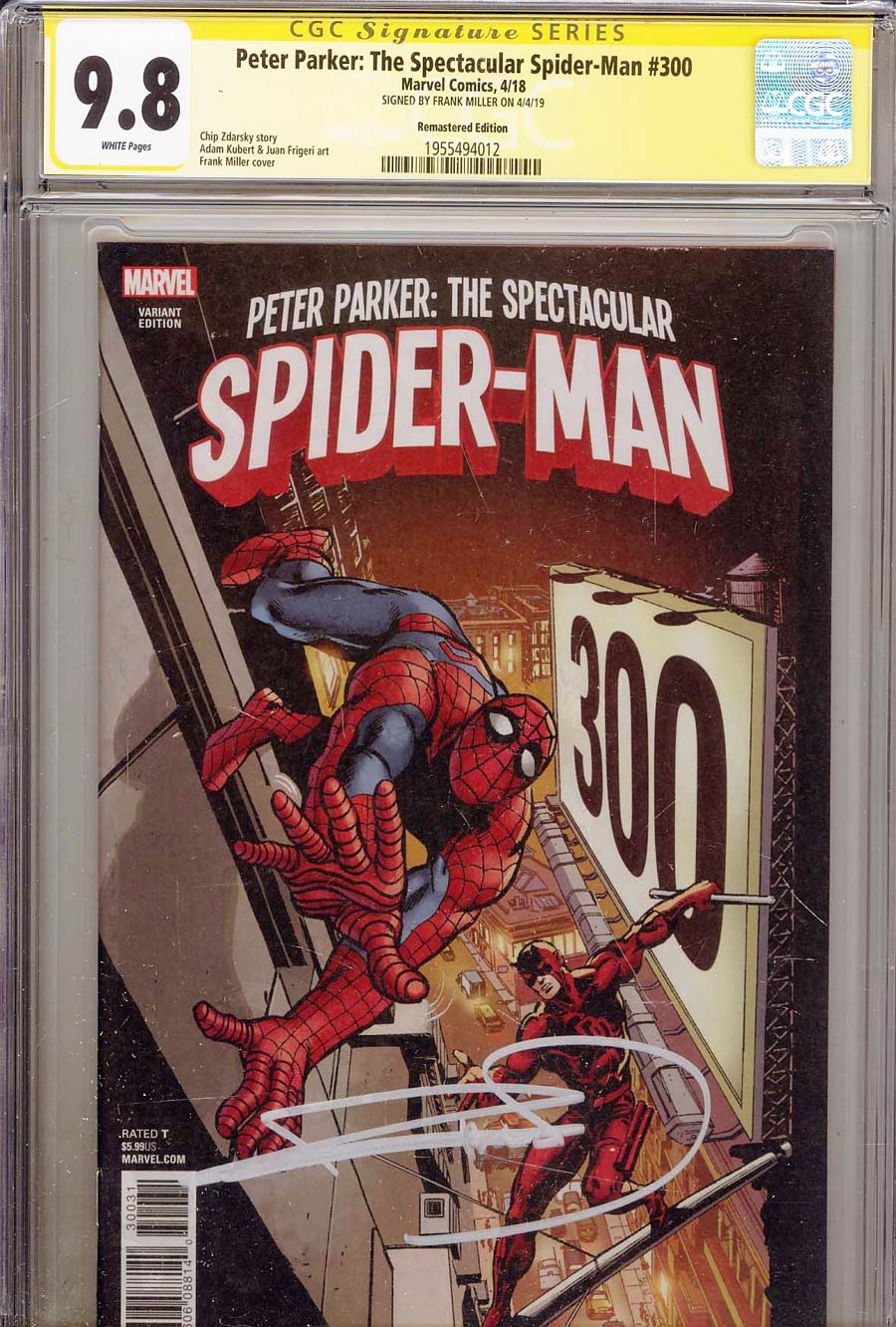 Peter Parker Spectacular Spider-Man #300 CGC SS 9.8 Signed Frank Miller Incentive Frank Miller Remastered Color Variant Cover (Marvel Legacy Tie-In)