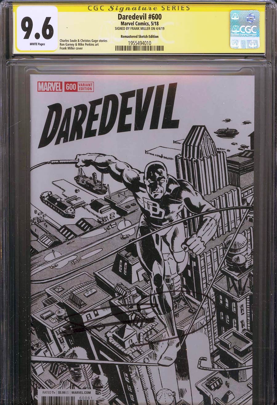 Daredevil Vol 5 #600 CGC SS 9.6 Signed By Frank Miller Incentive Frank Miller Remastered Sketch Variant Cover (Marvel Legacy Tie-In)