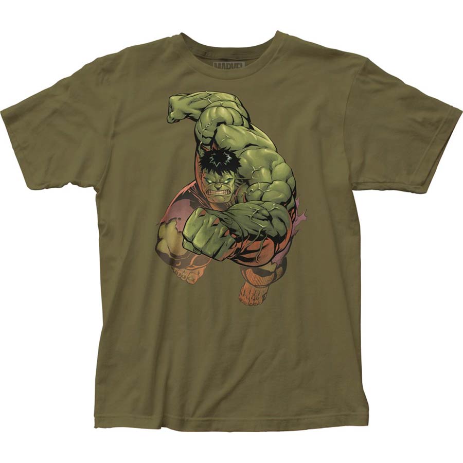 Incredible Hulk Punch Army Green T-Shirt Large