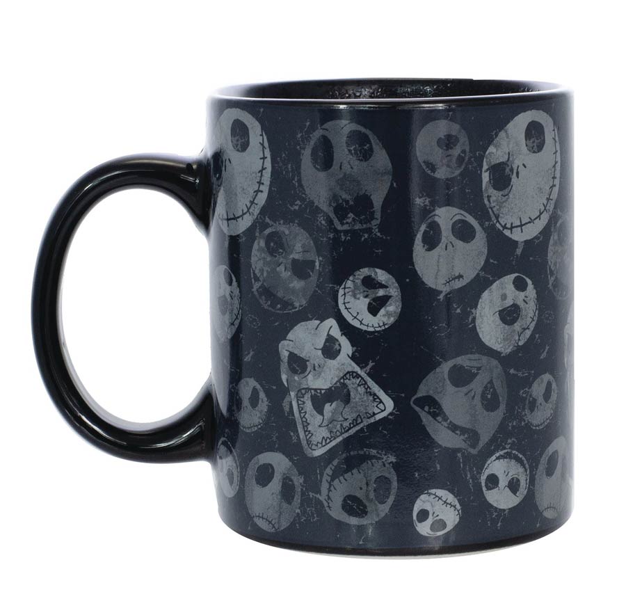 Nightmare Before Christmas Heat Reveal Mug - All Over Jack Head Black