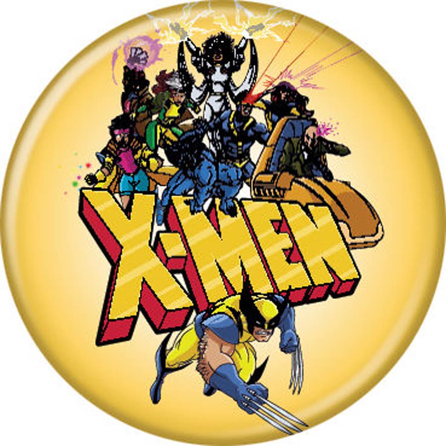 X-Men Cartoon 92 1.25-inch Button - Group On Yellow (87399)