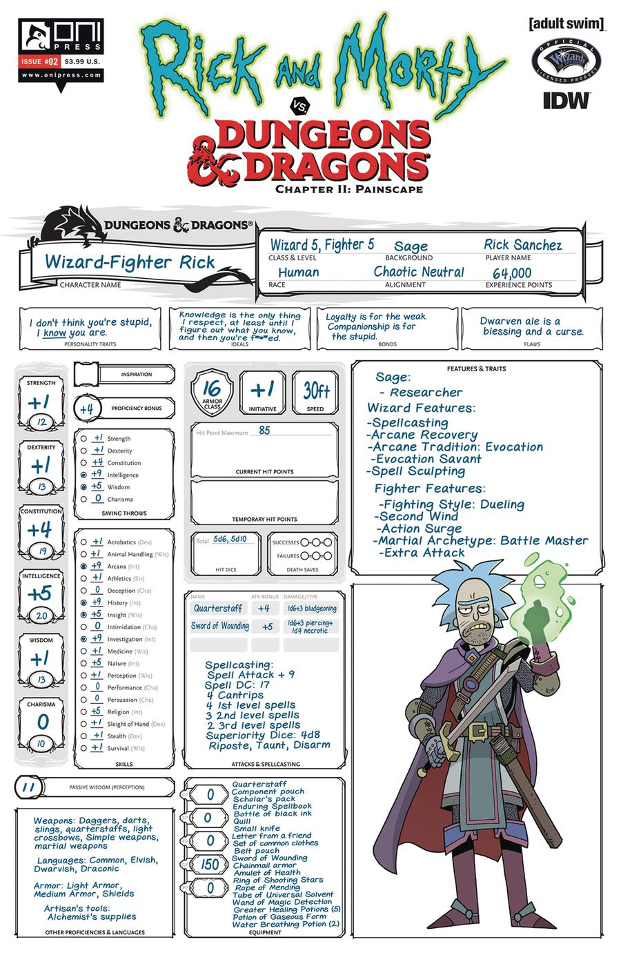 Rick And Morty vs Dungeons & Dragons Chapter II Painscape #2 Cover C Variant Character Sheet Cover