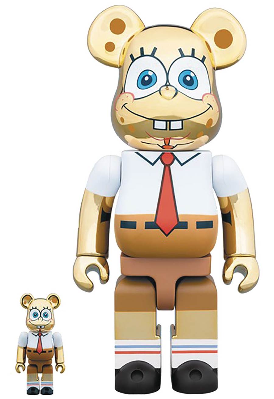 SpongeBob SquarePants Gold Chrome 100 Percent & 400 Percent 2-Pack Bearbrick
