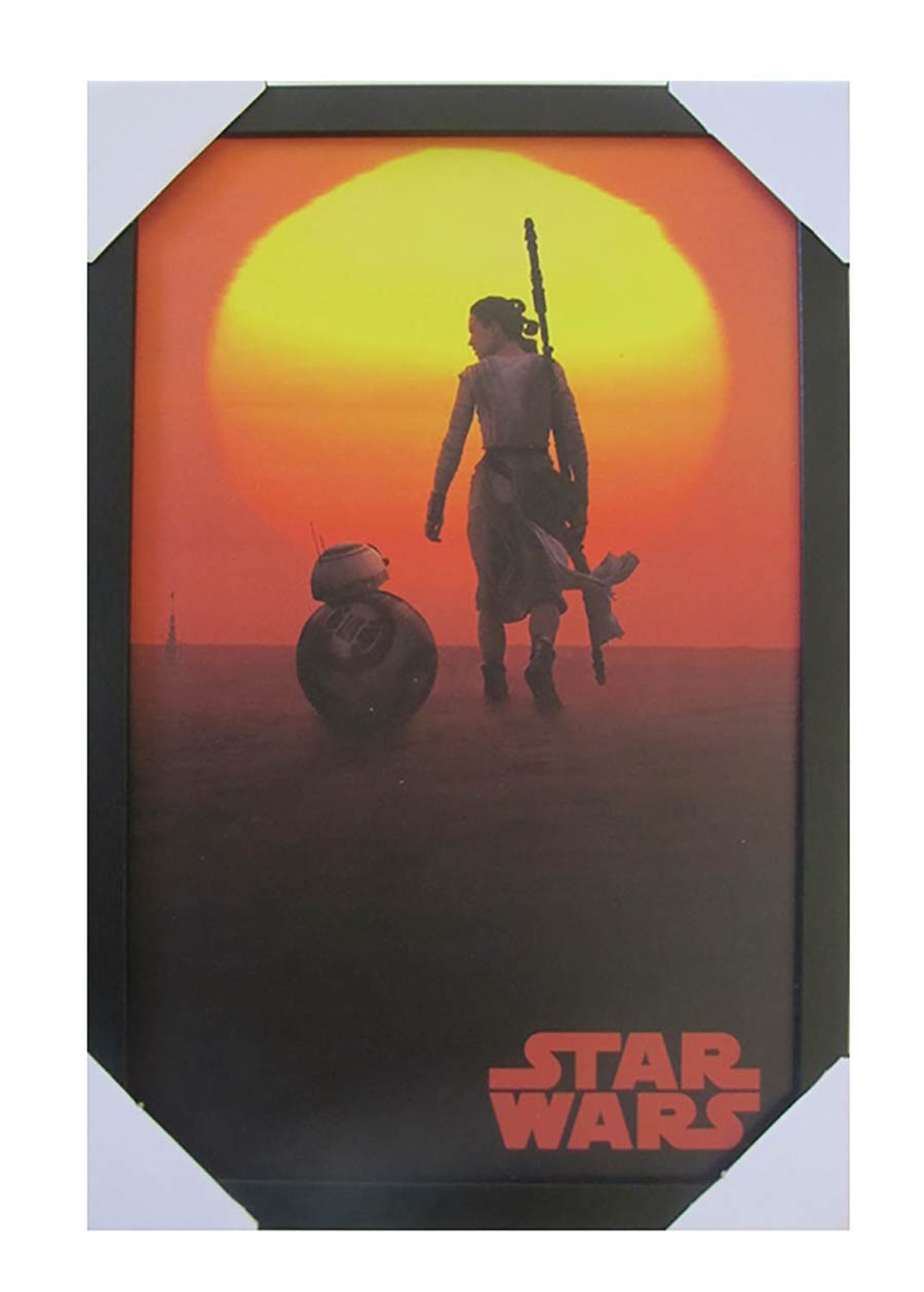 Star Wars BB-8 And Rey Sunset 11x17 Framed Print