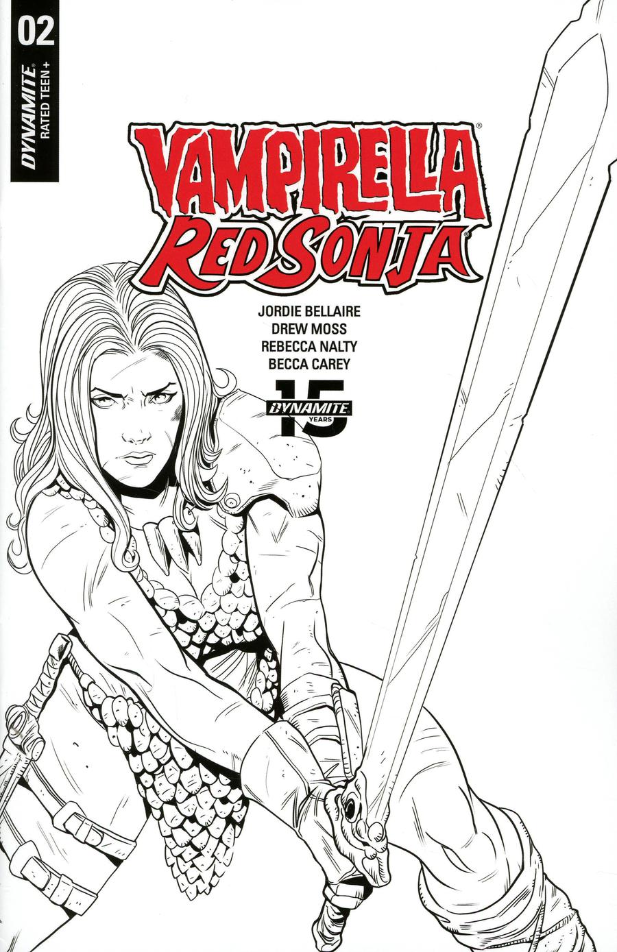 Vampirella Red Sonja #2 Cover F Incentive Drew Moss Now And Then Black & White Cover