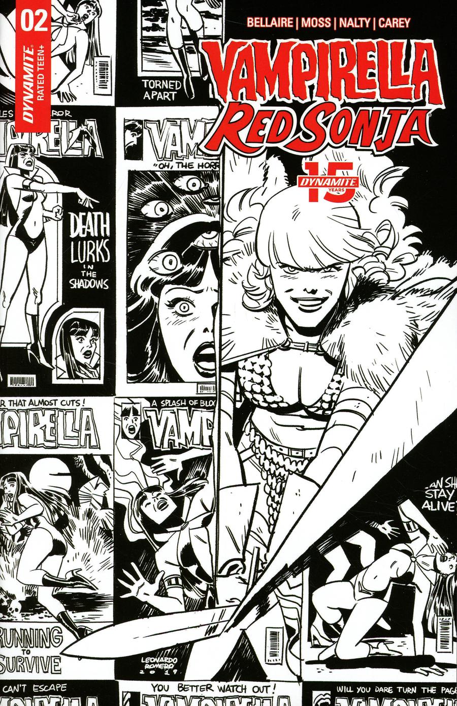 Vampirella Red Sonja #2 Cover M Incentive Leonardo Romero & Jordie Bellaire Black & White Cover