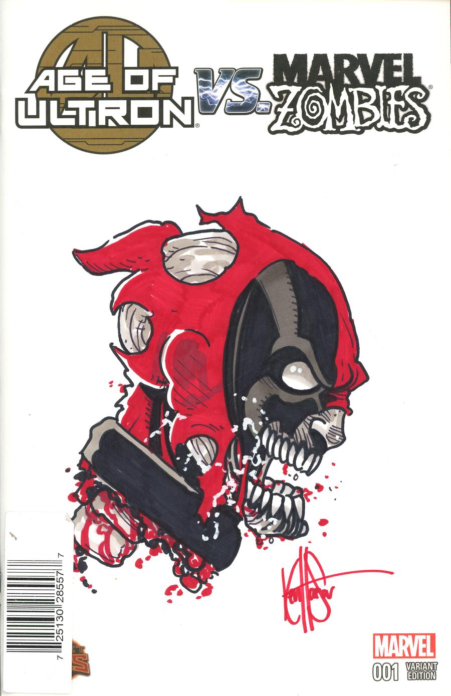 Marvel Comics DF Blank Variant With A Marvel Zombies Deadpool Sketch Signed & Remarked By Ken Haeser