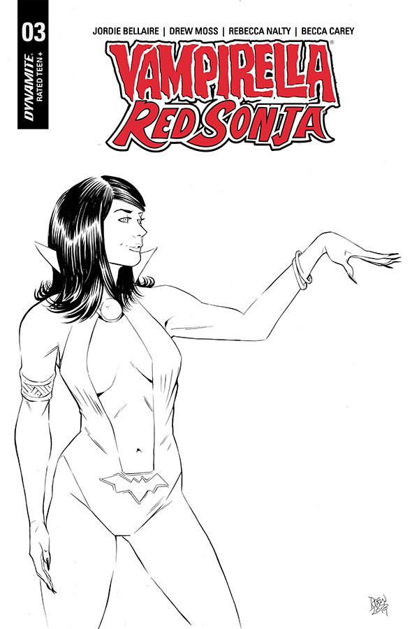 Vampirella Red Sonja #3 Cover H Incentive Drew Moss Then And Now Black & White Cover