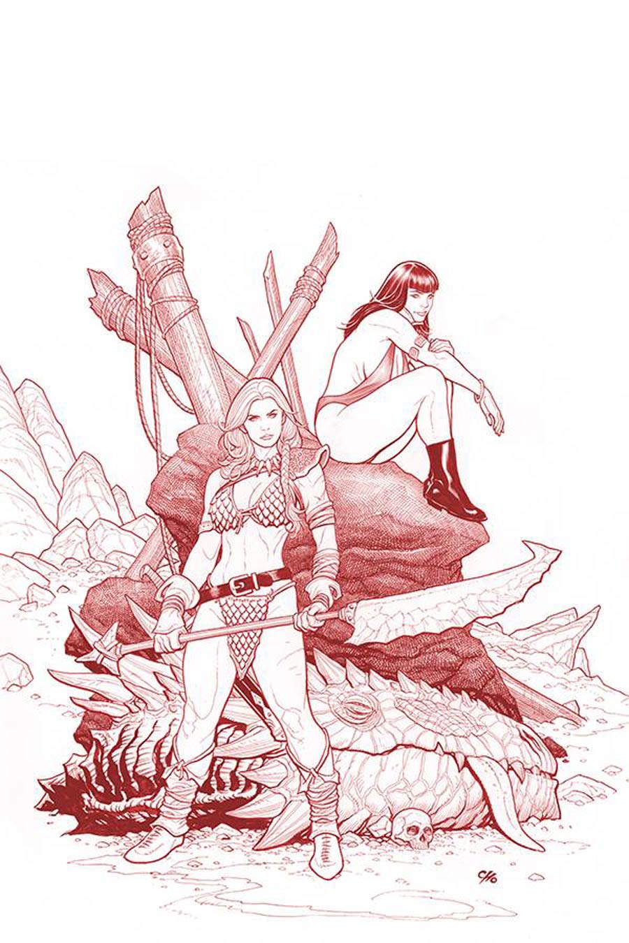 Vampirella Red Sonja #3 Cover S Ultra Limited Frank Cho Fiery Red Line Art Cover
