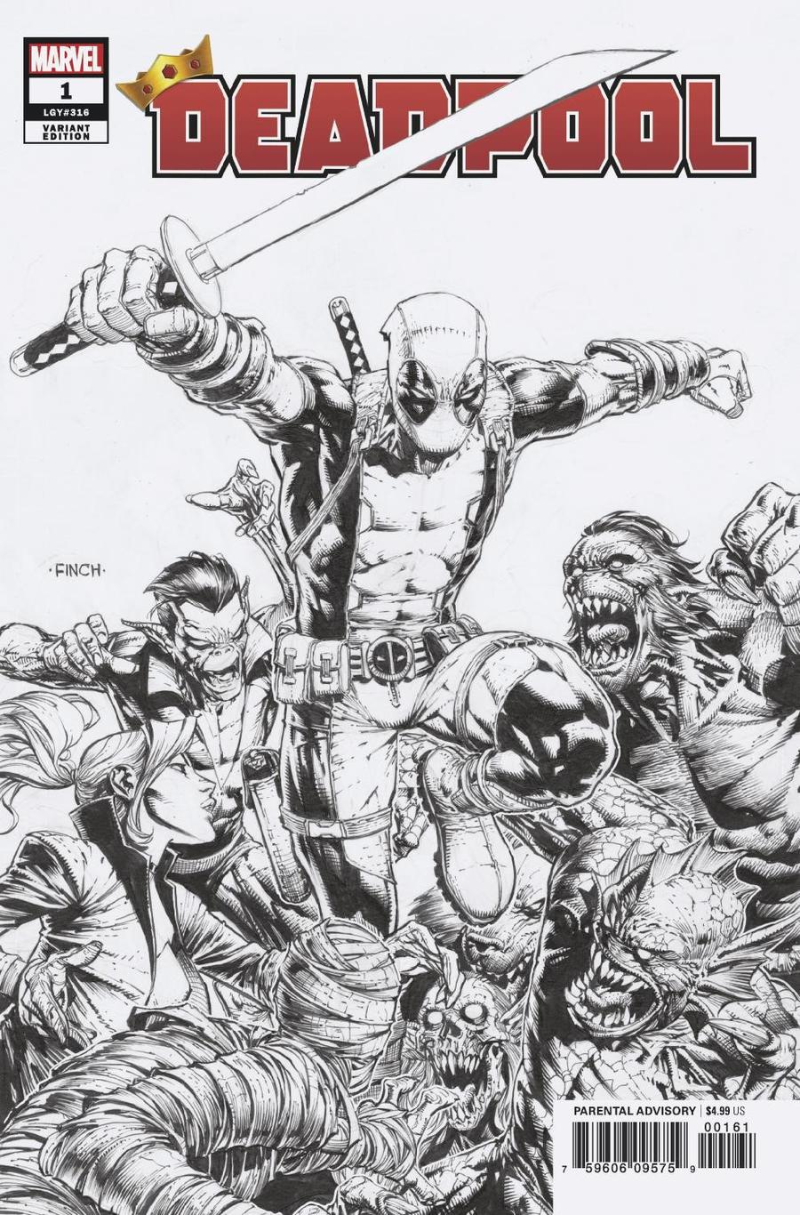 Deadpool Vol 7 #1 Cover I Incentive David Finch Sketch Variant Cover