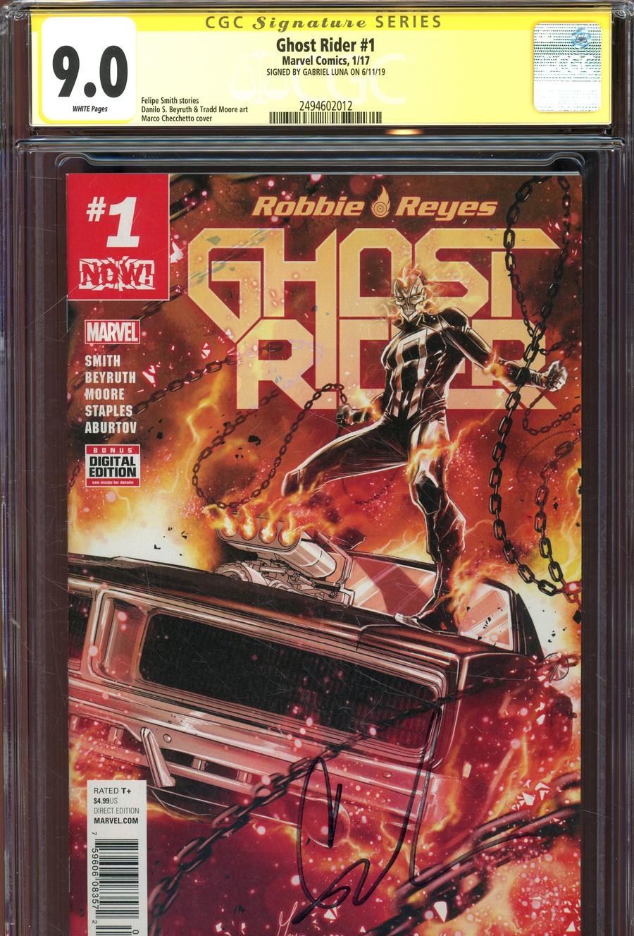 Ghost Rider Vol 7 #1 Cover J Regular Marco Checchetto Cover Signed By Gabriel Luna CGC 9.0