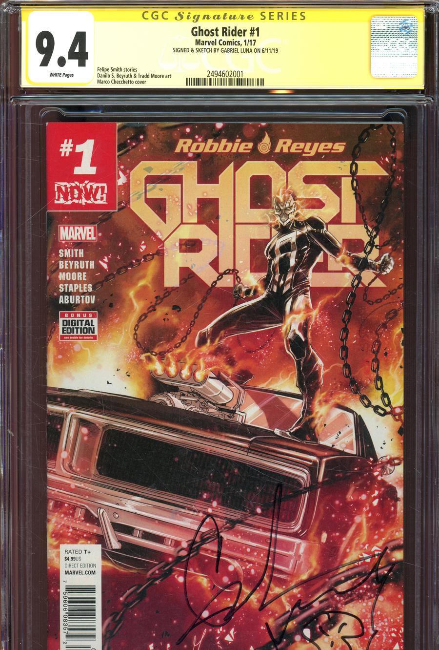 Ghost Rider Vol 7 #1 Cover L Regular Marco Checchetto Cover Signed By Gabriel Luna CGC 9.4