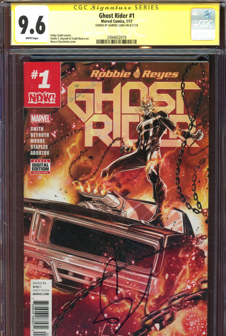 Ghost Rider Vol 7 #1 Cover M Regular Marco Checchetto Cover Signed By Gabriel Luna CGC 9.6