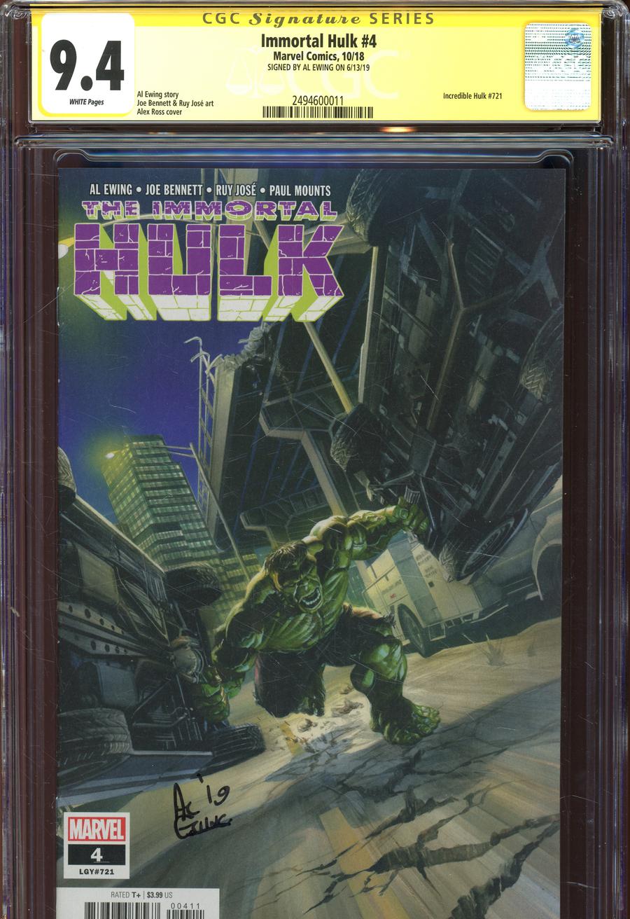 Immortal Hulk #4 Cover E Regular Alex Ross Cover Signed By Al Ewing CGC 9.4