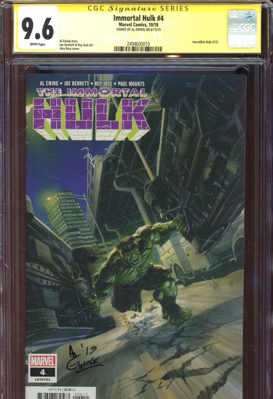 Immortal Hulk #4 Cover F Regular Alex Ross Cover Signed By Al Ewing CGC 9.6