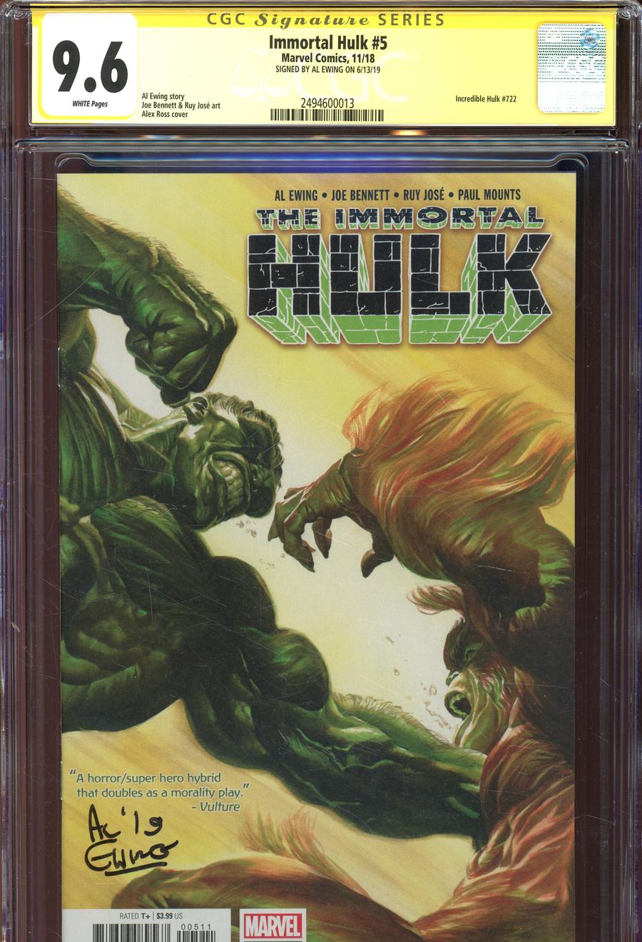 Immortal Hulk #5 Cover E Regular Alex Ross Cover Signed By Al Ewing CGC 9.6