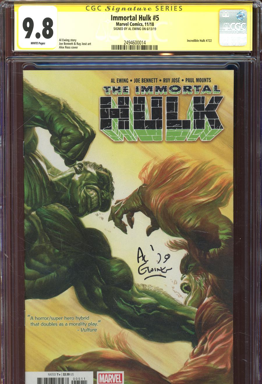 Immortal Hulk #5 Cover F Regular Alex Ross Cover Signed By Al Ewing CGC 9.8