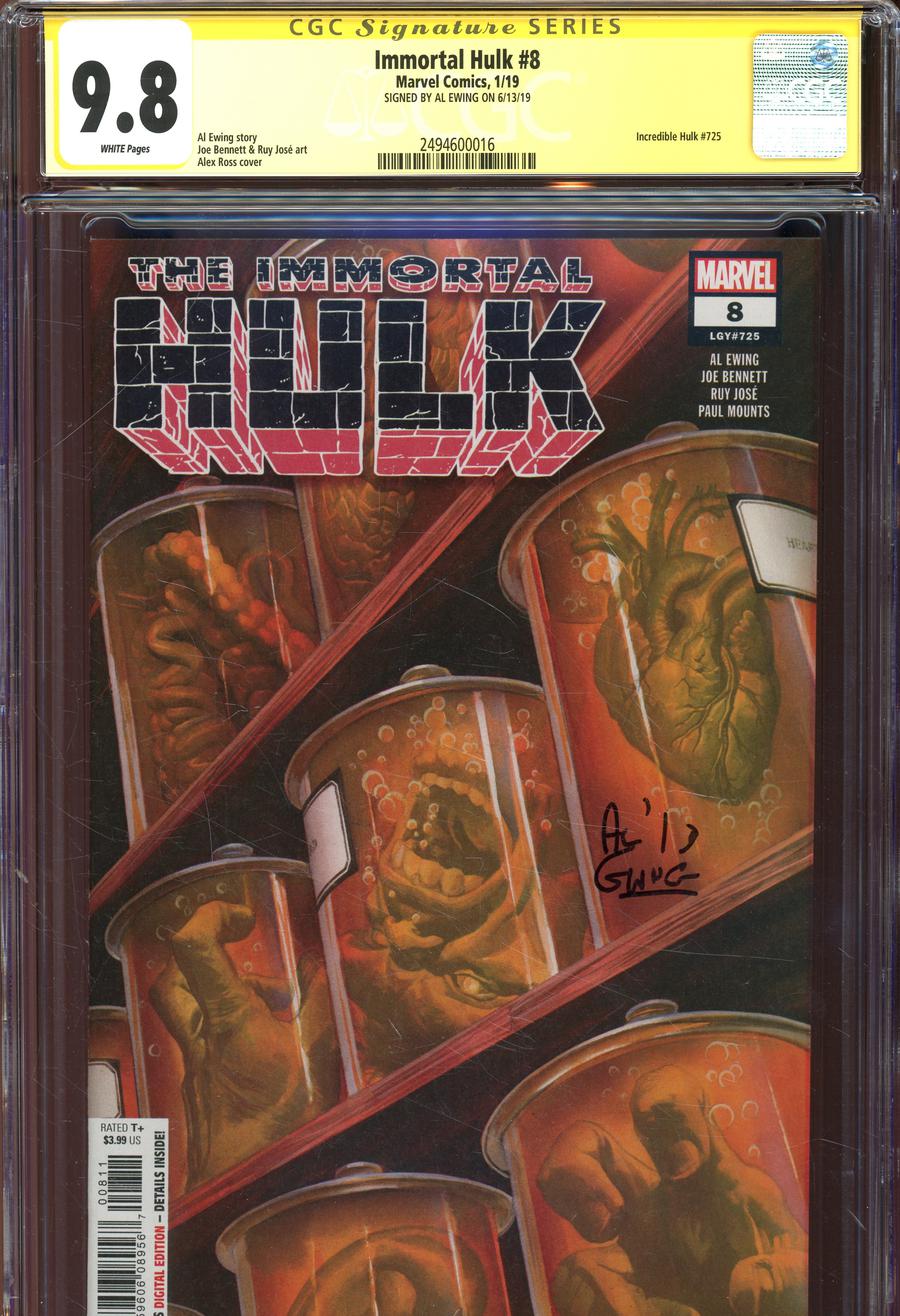 Immortal Hulk #8 Cover E Regular Alex Ross Cover Signed By Al Ewing CGC 9.8