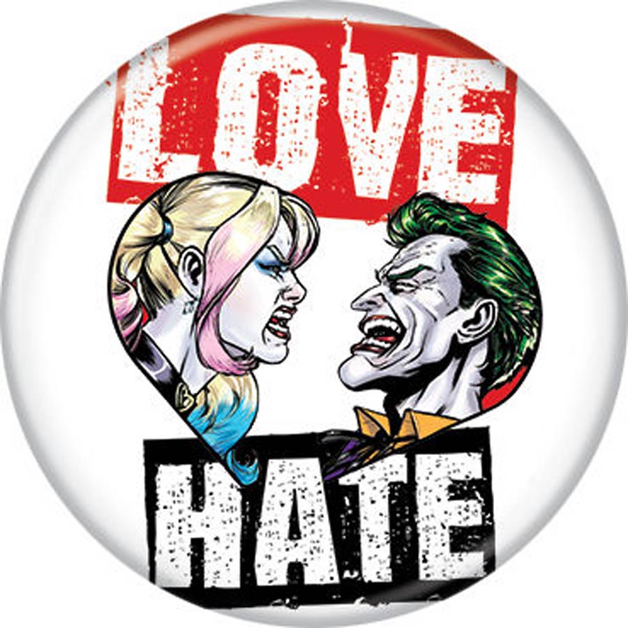 DC Comics Harley Quinn And Joker 1.25-inch Button Love Hate (87725)