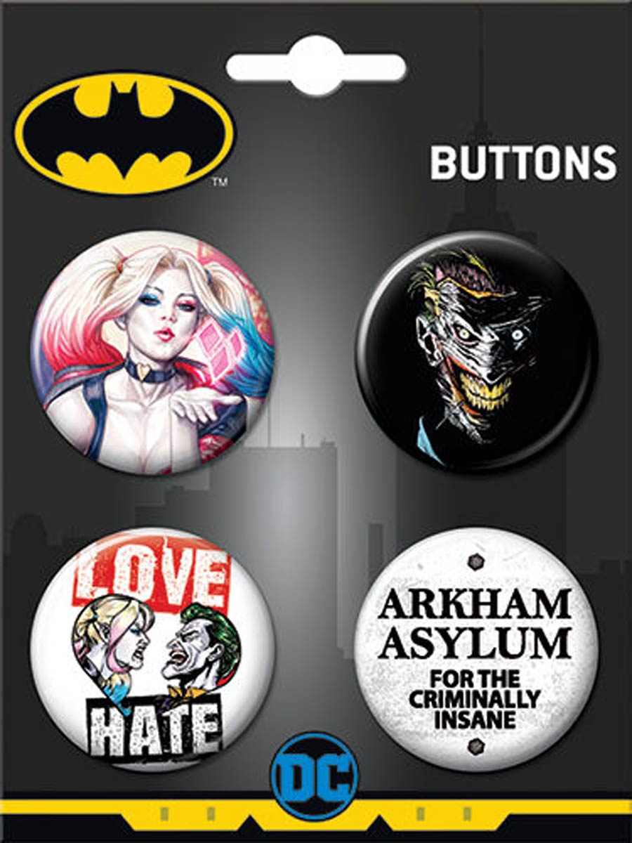 DC Comics Harley Quinn And Joker Carded 4-Button Set (87787BT4)