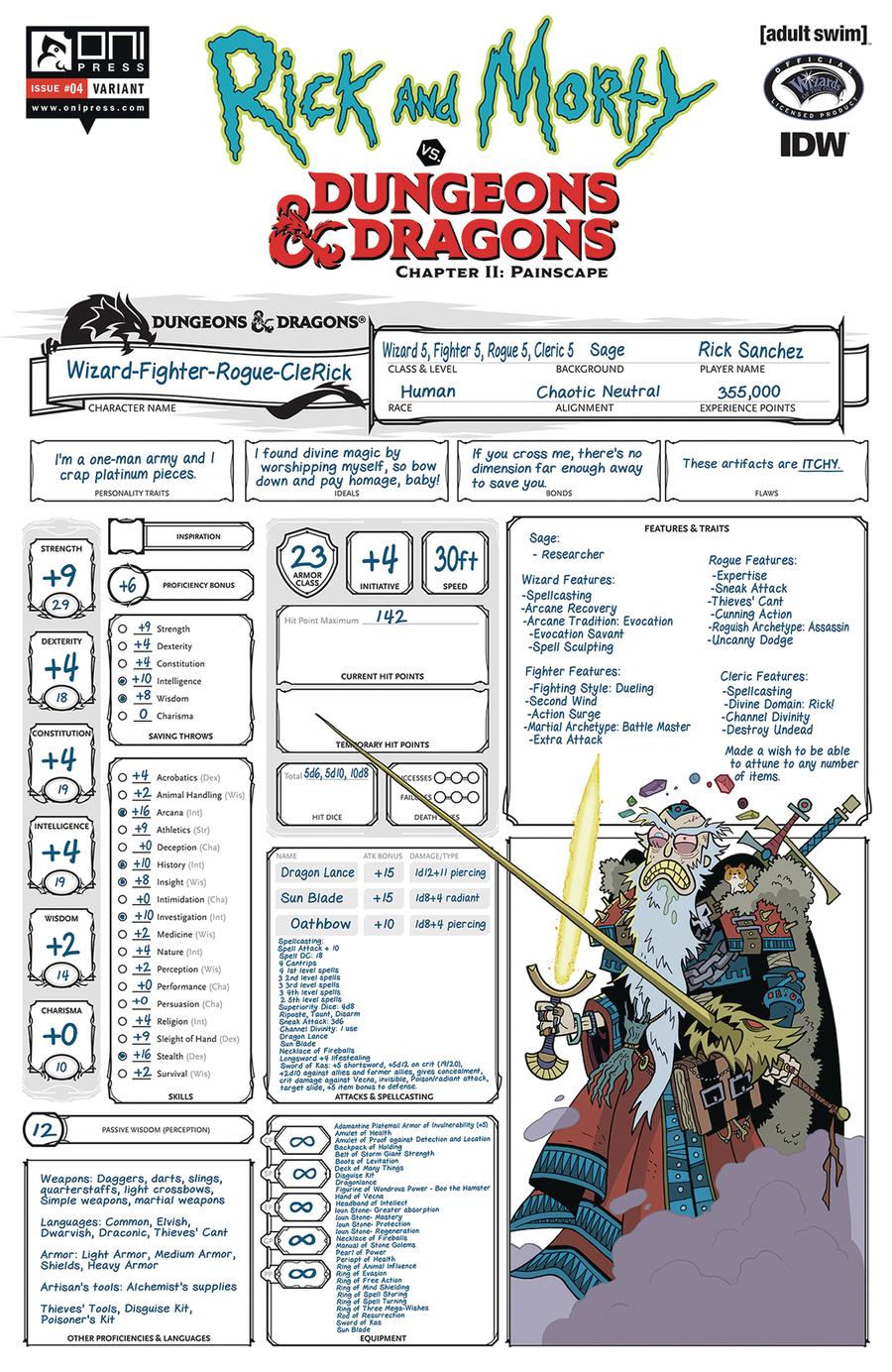Rick And Morty vs Dungeons & Dragons Chapter II Painscape #4 Cover C Variant Character Sheet Cover