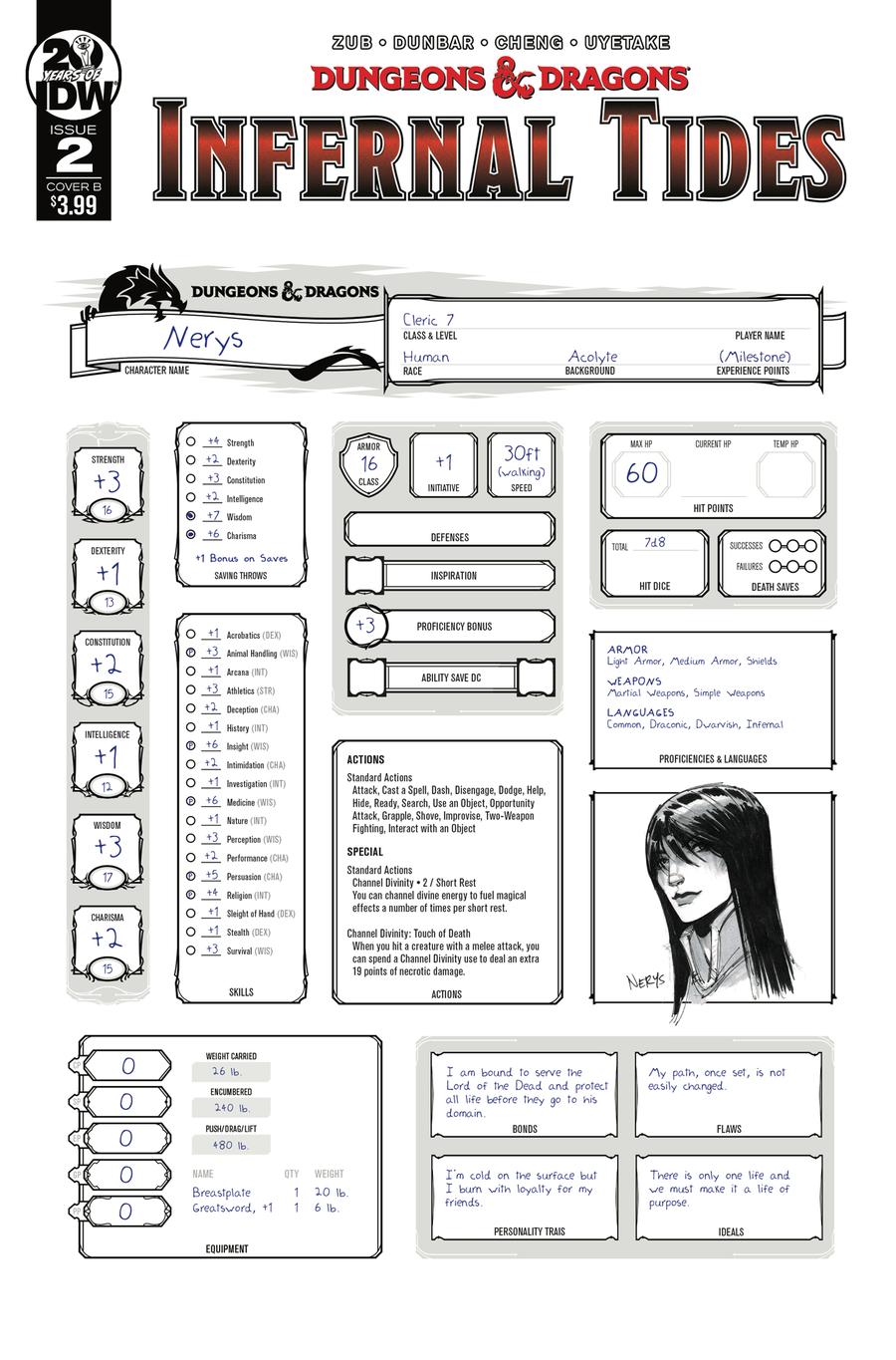 Dungeons & Dragons Infernal Tides #2 Cover B Variant Character Sheet Cover