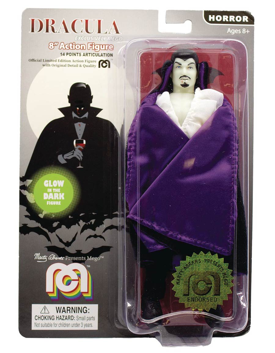 Mego Horror Wave 6 8-Inch Action Figure - Dracula (Glow-In-The-Dark Purple Cape)