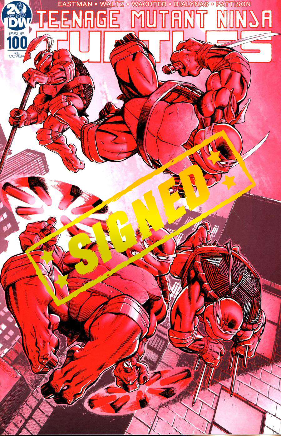Teenage Mutant Ninja Turtles Vol 5 #100  Midtown Exclusive Cover F Ed McGuinness Retro Red Tint Variant Cover Signed By Ed McGuinness
