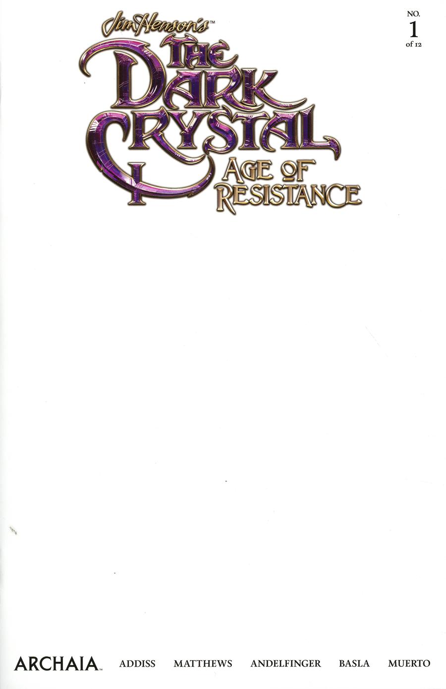 Jim Hensons Dark Crystal Age Of Resistance #1 Cover F Variant Blank Cover