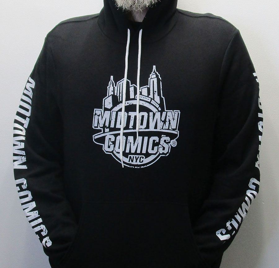 Midtown Comics White Logo Mens Black Biker Pullover Hoodie Large