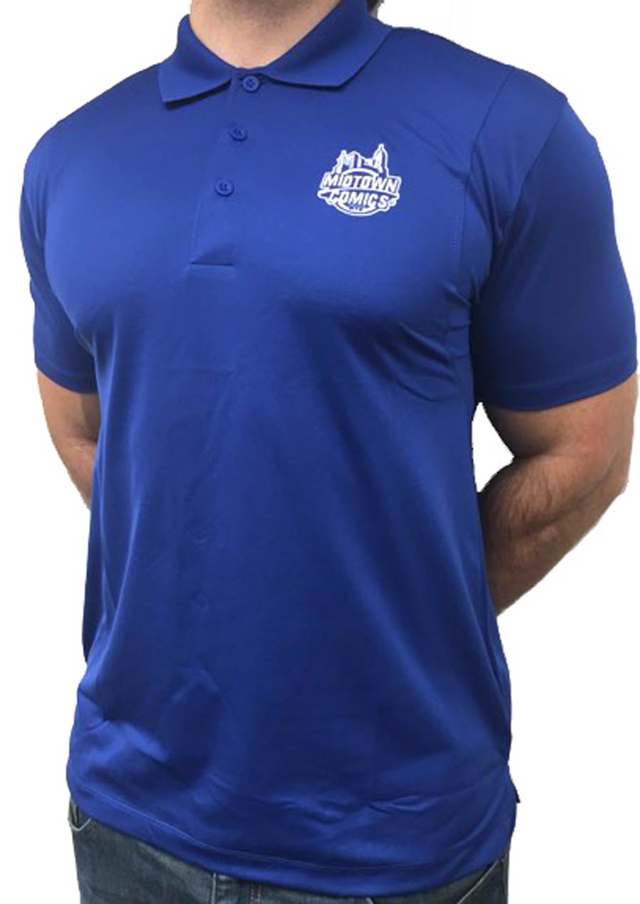 Midtown Comics White Logo Mens Royal Blue Sport Tek Polo T-Shirt Large