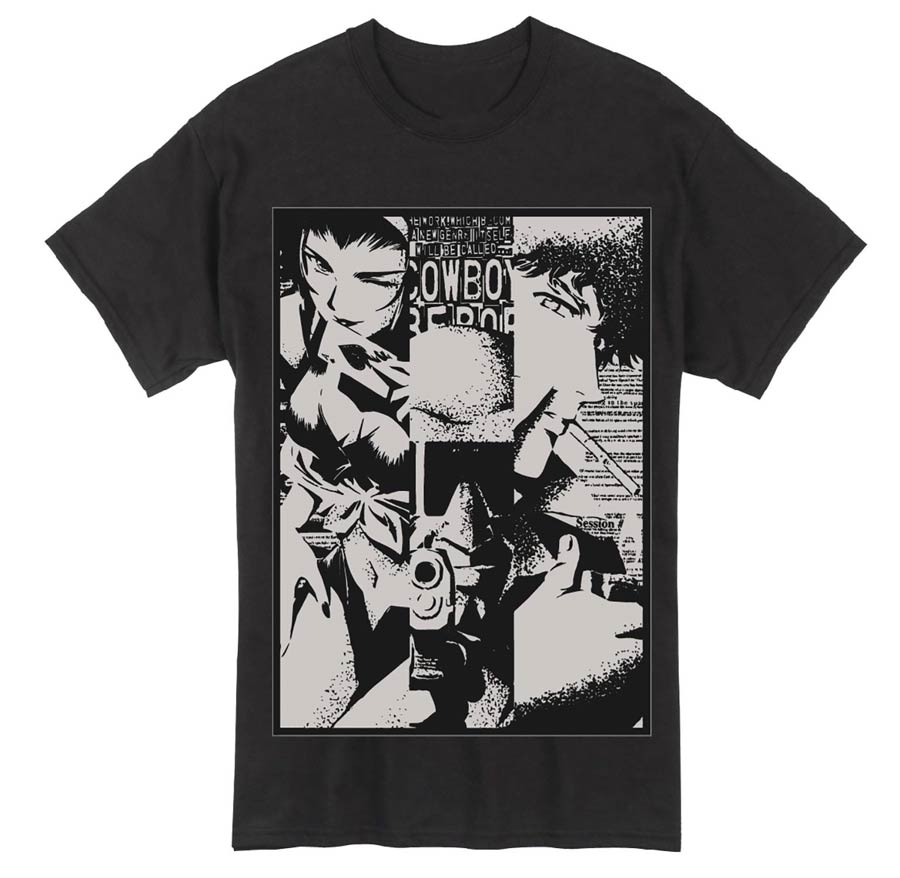 Cowboy Bebop Black & White Cast Black T-Shirt Large