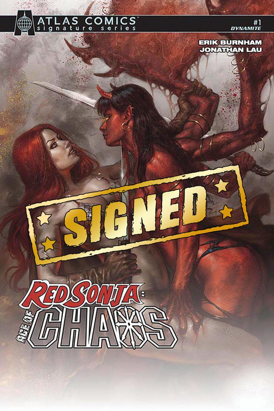 Red Sonja Age Of Chaos #1 Cover Y Atlas Comics Signature Series Signed By Erik Burnham