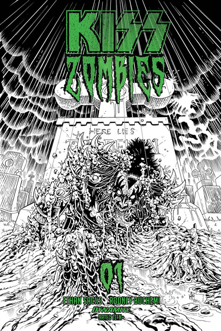 KISS Zombies #1 Cover G Incentive Ken Haeser Black & White Variant Cover