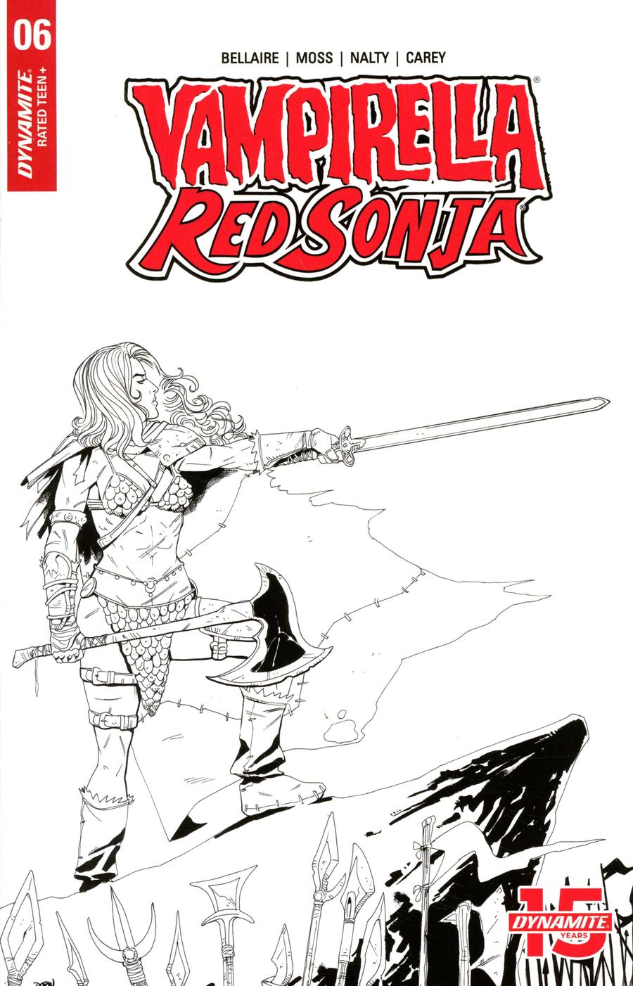 Vampirella Red Sonja #6 Cover I Incentive Drew Moss Then And Now Black & White Cover